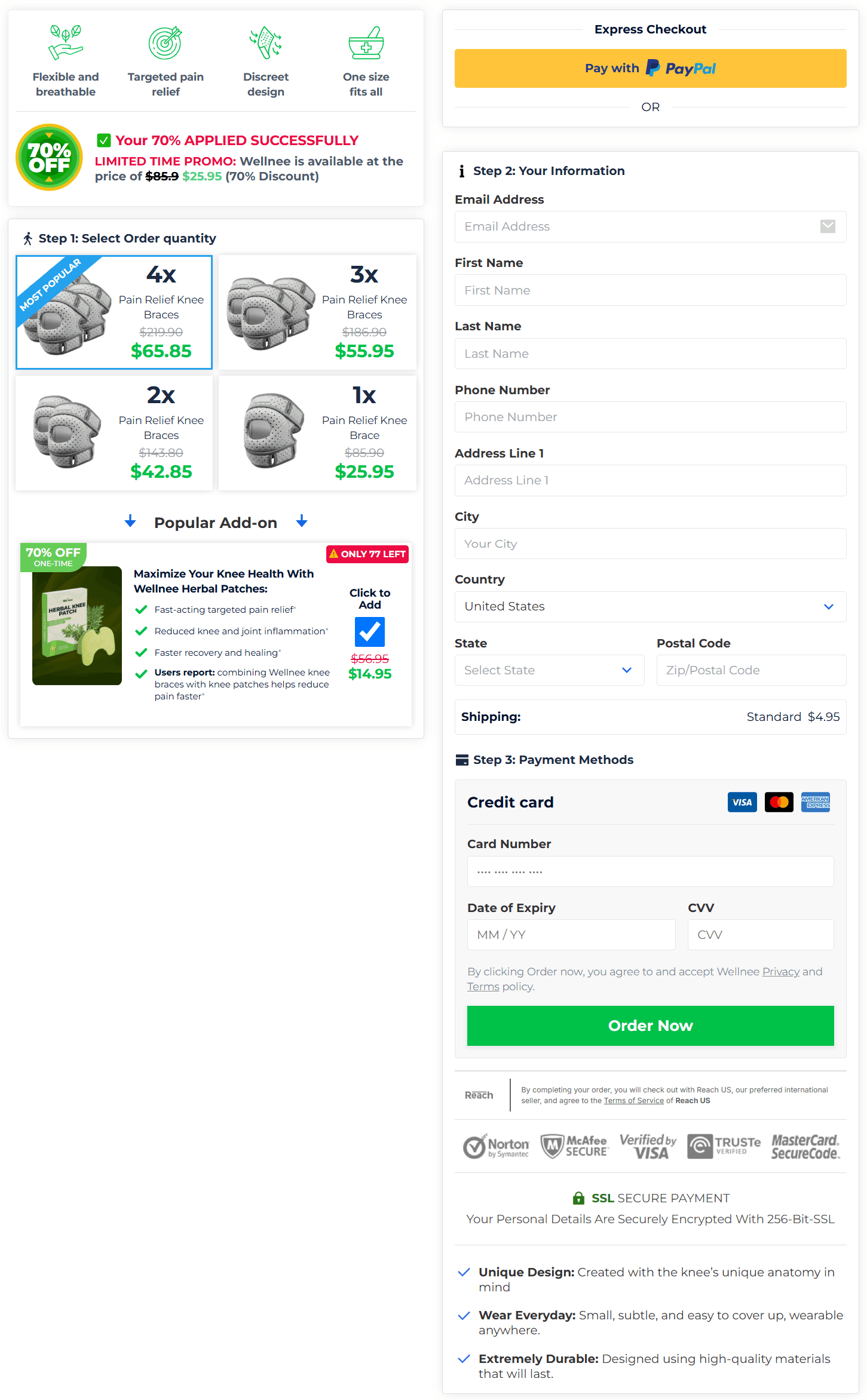 Wellnee Knee Brace checkout page